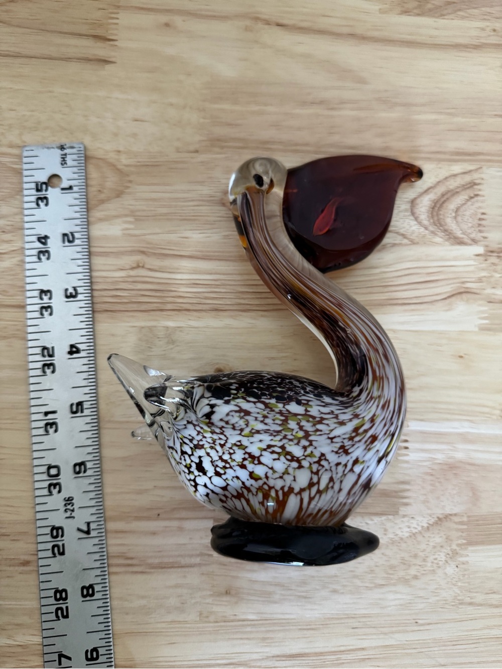 Handblown Glass Pelican Sculpture in Amber and Clear- Murano Style - Picture 6 of 7